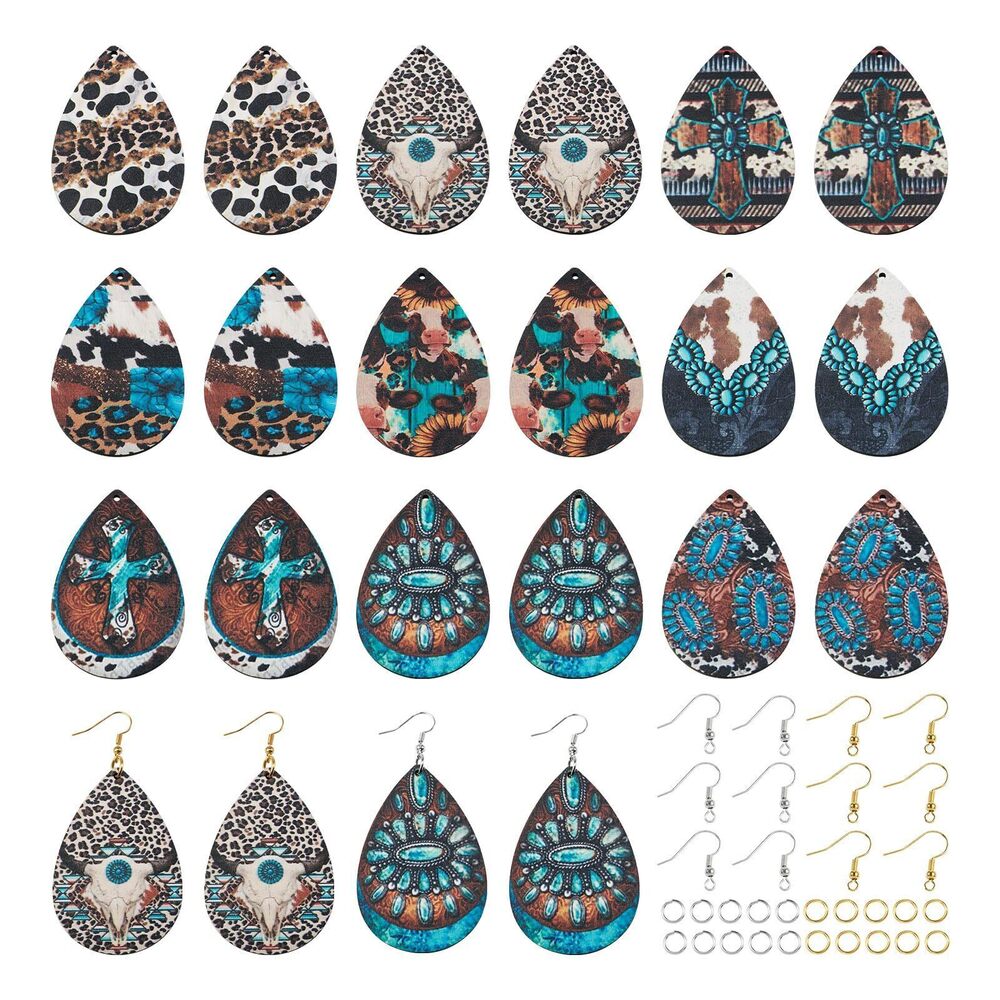 1786 Teardrop Wooden Western Earring Charms Cow Turquoise Leopard Print